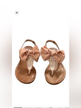 Material Girl Thong Sandals with Pink Bow and Rhinestone Accents